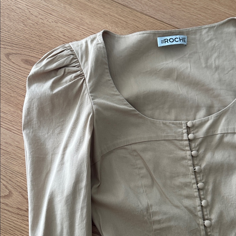 St Roche Chic Tan Button-Front Mini Dress - Picture 9 of 11